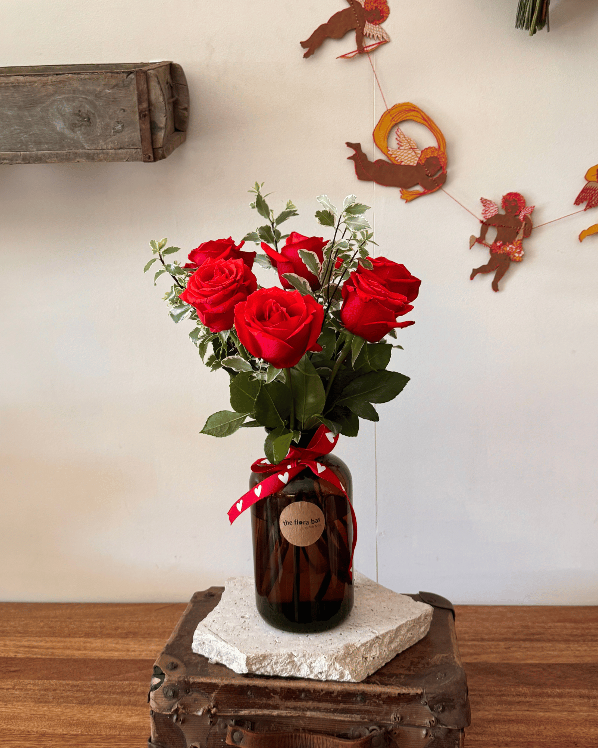 Valentines Day Flowers - 1/2 Dozen Red Roses Jar