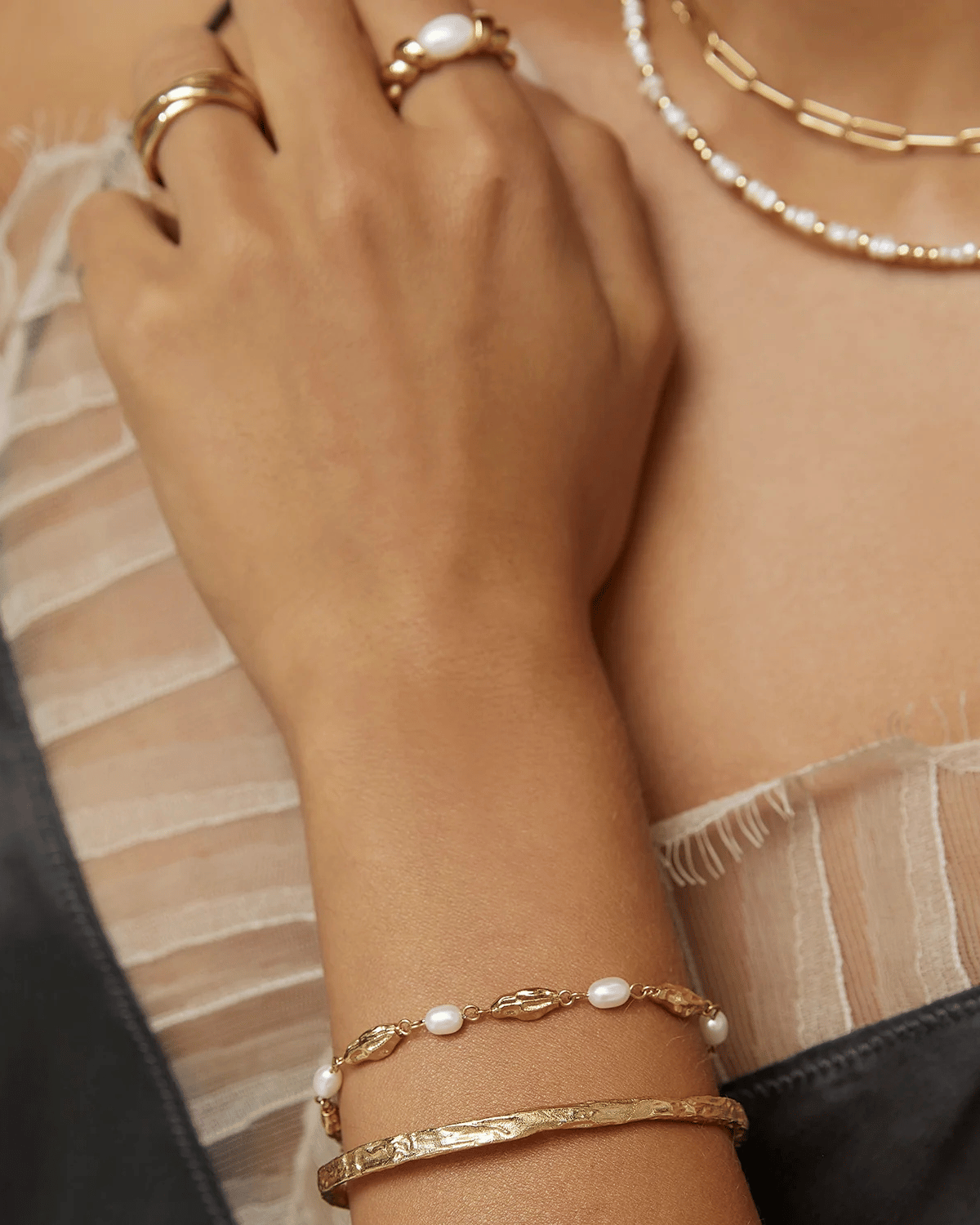 Mimi Pearl and Gold Bracelet by Arms of Eve