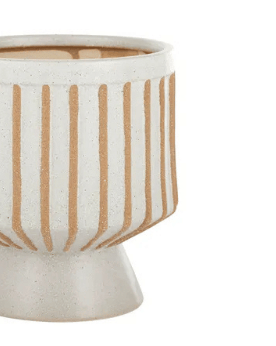 Beaker Ceramic Footed Planter - White &amp; Sand Stripe