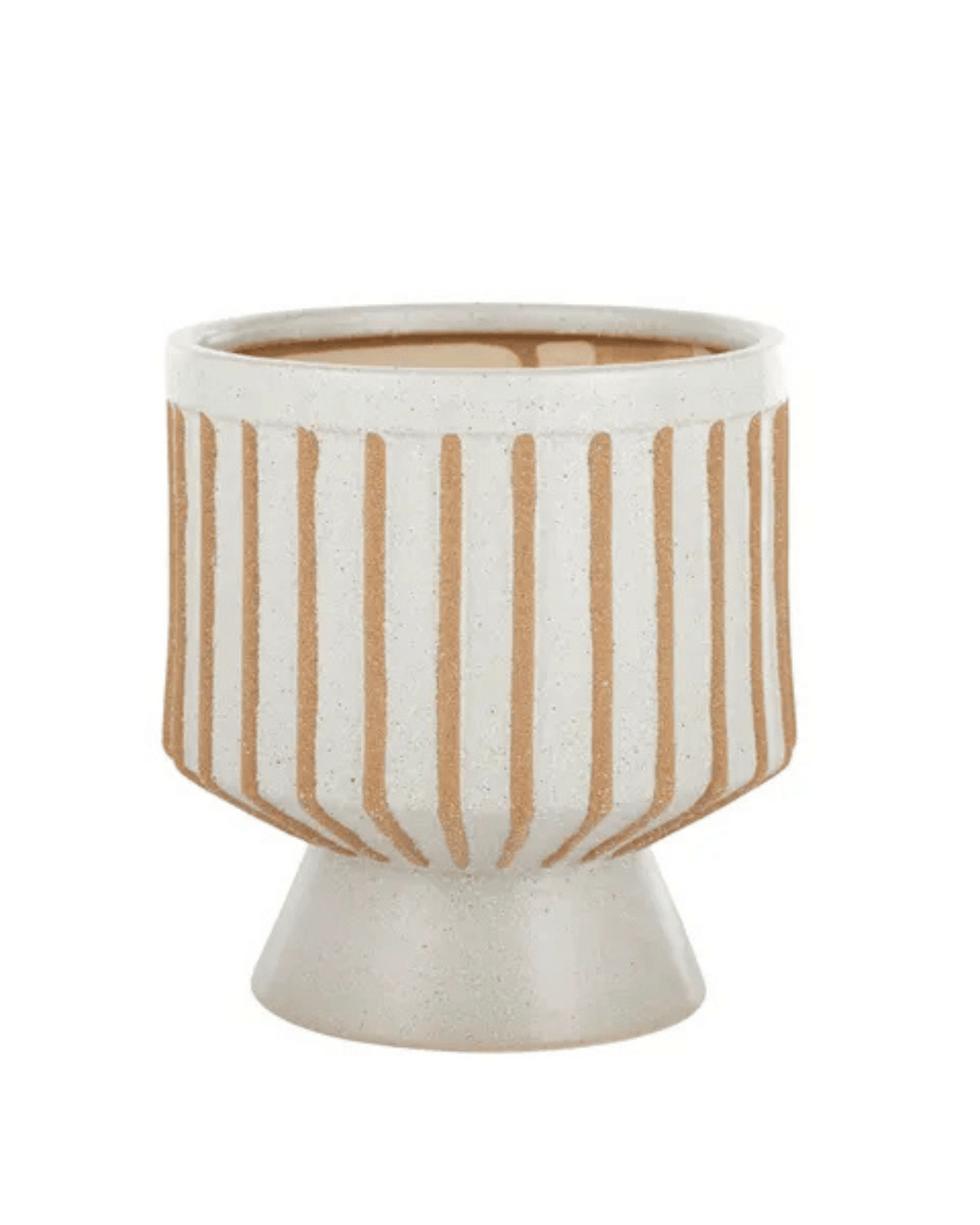 Beaker Ceramic Footed Pot - White &amp; Sand Stripe