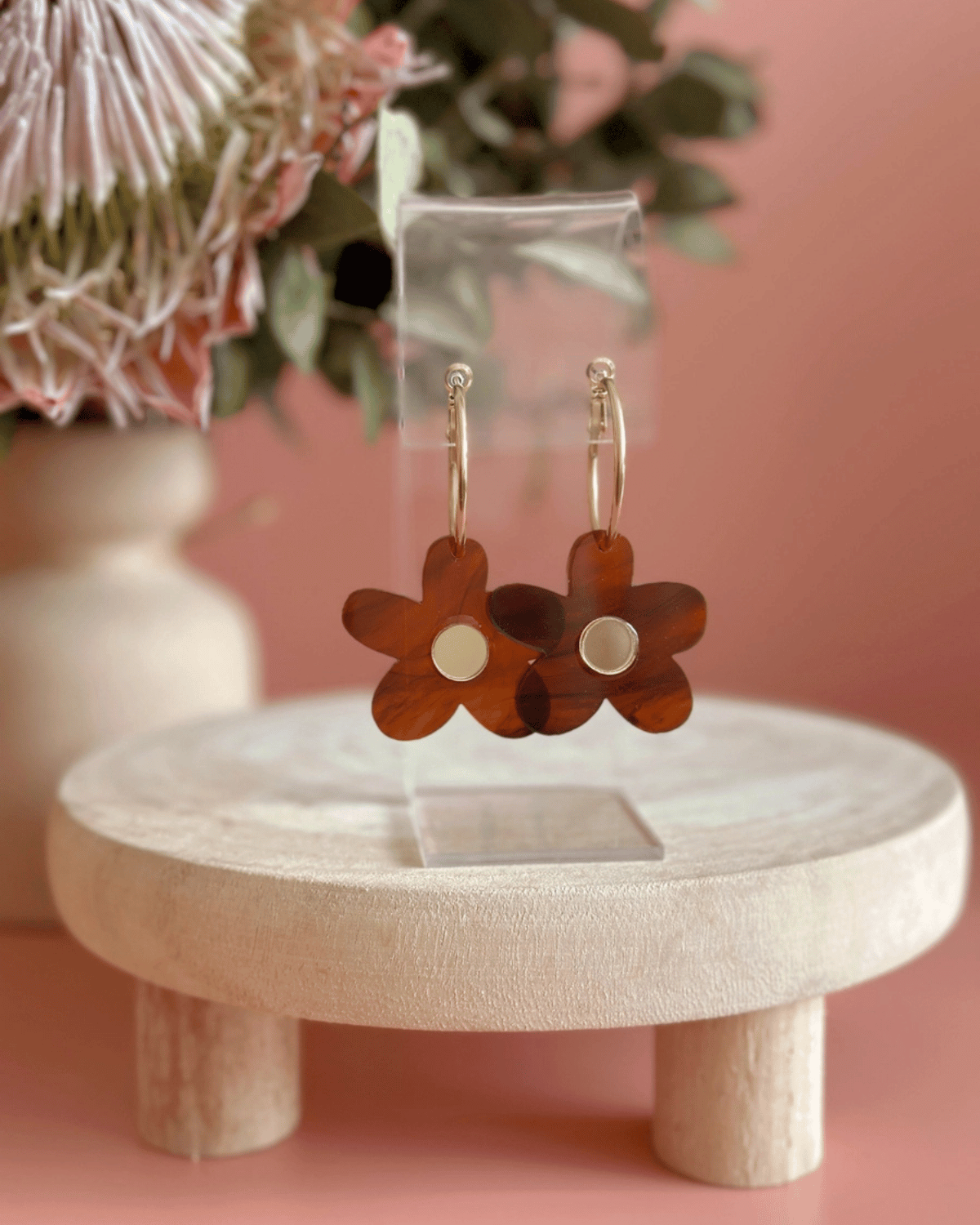 Bella Flower Hoop Earrings in Tort + Gold by Foxie Collective