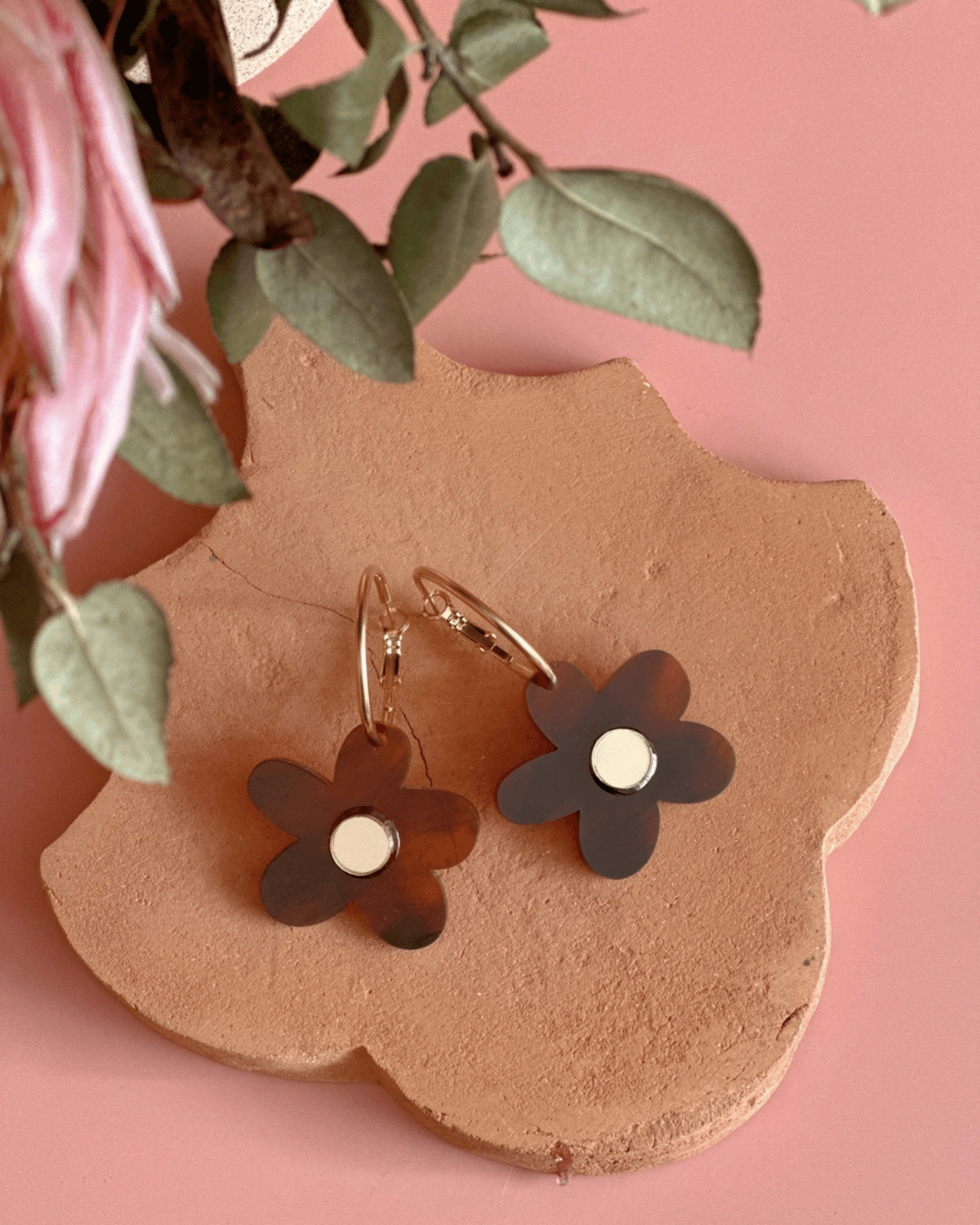 Bella Daisy Hoops in Tort + Gold by Foxie Collective