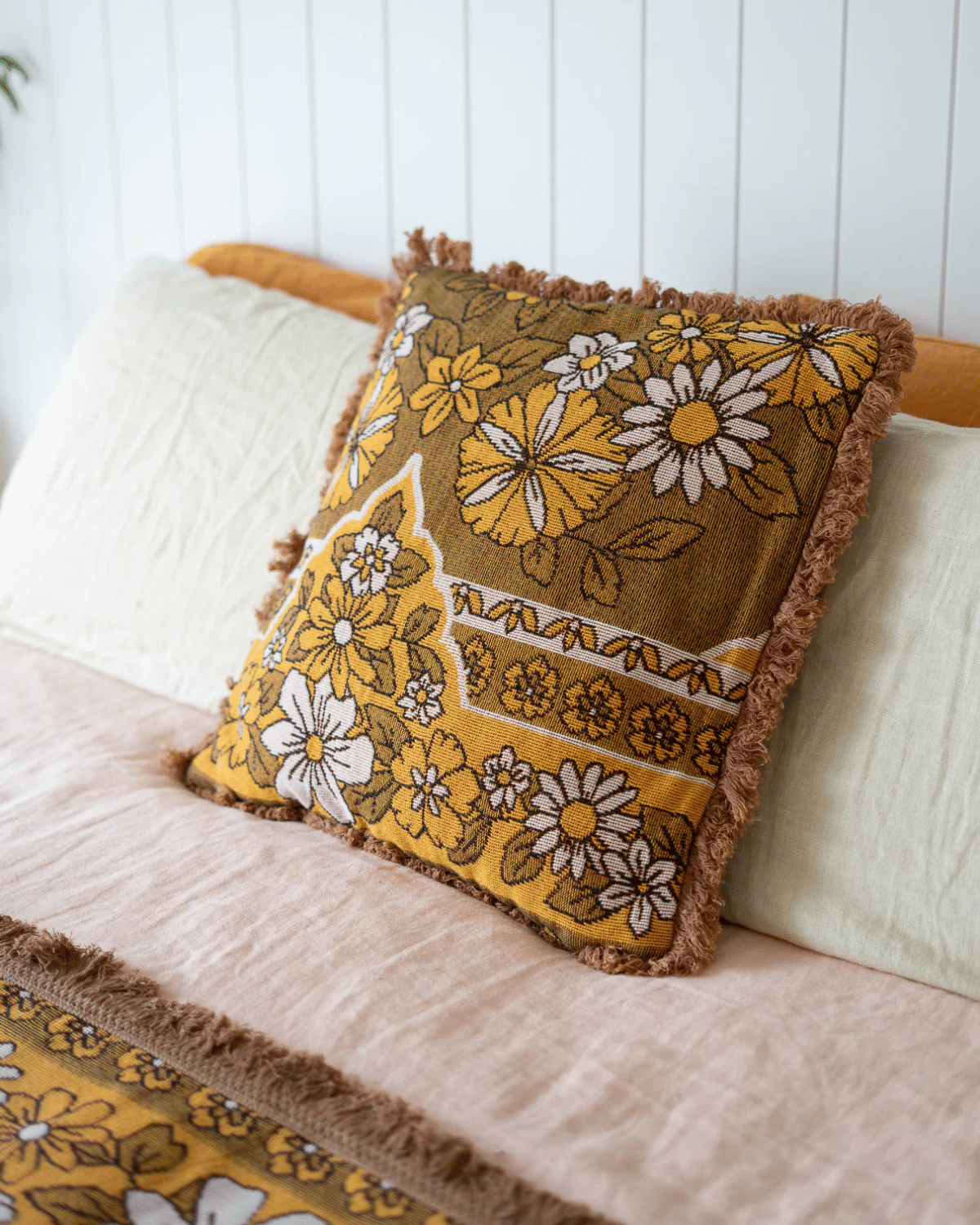 Daisy Brown Cushion by Salty Aura 