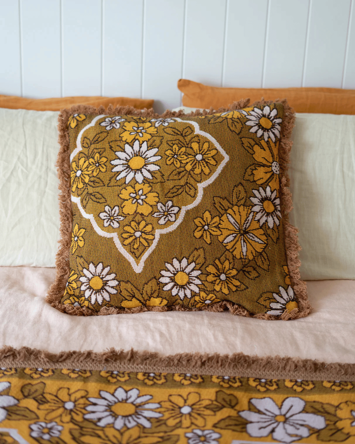 Daisy Brown Cushion by Salty Aura 