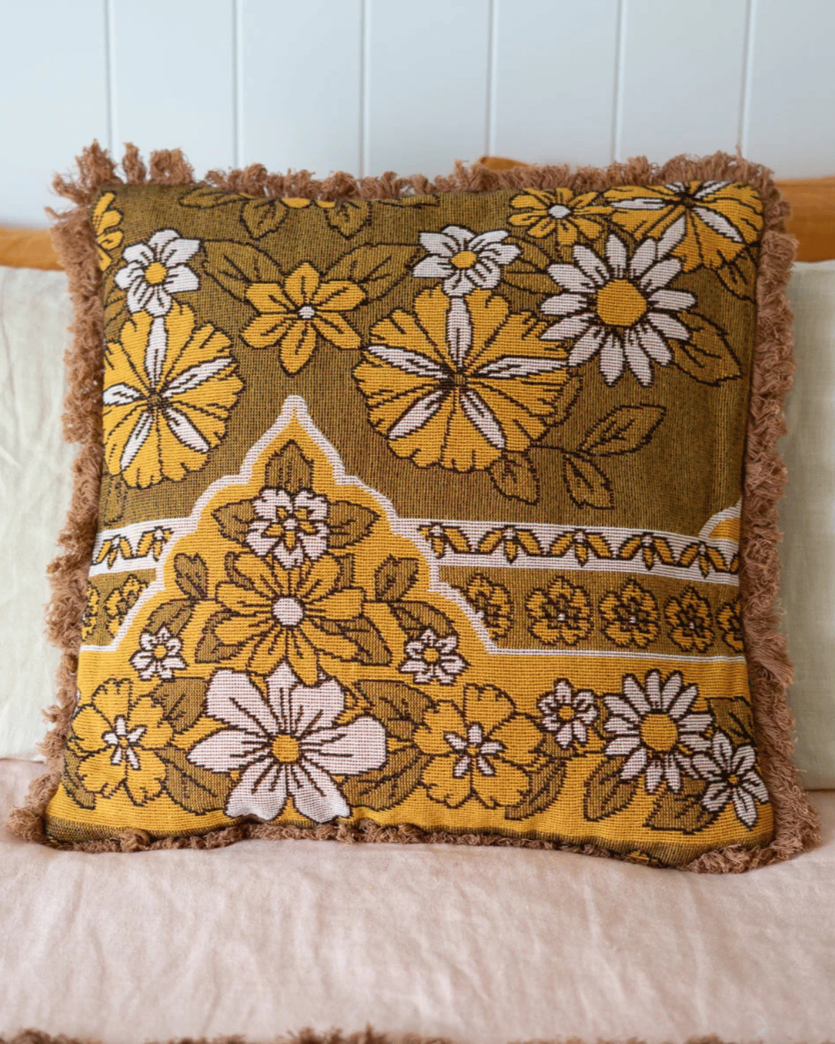 Daisy Brown Cushion by Salty Aura 