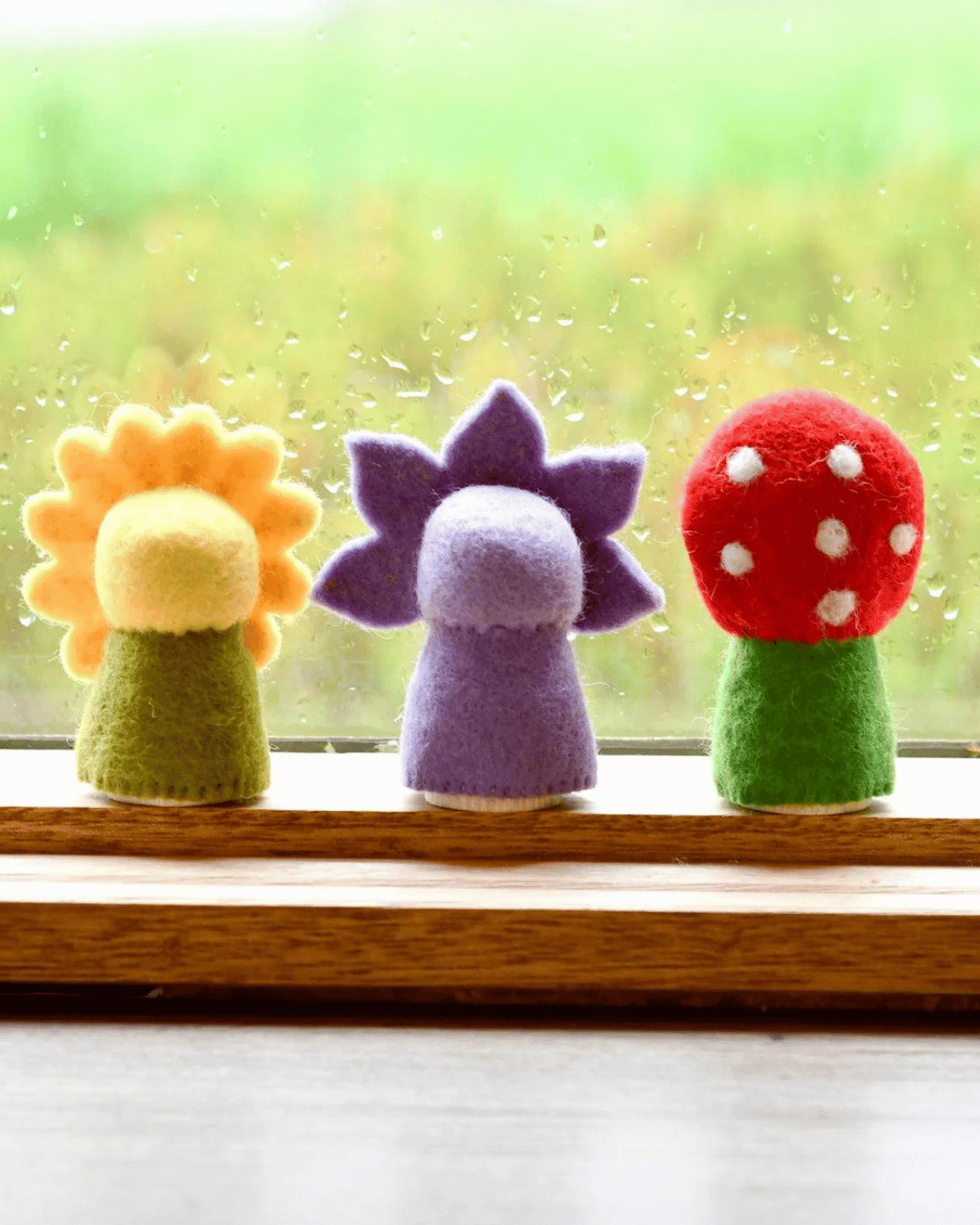 Floral Felt Peg Dolls Set - Sunflower, Iris and Toadstool by Tara Treasures