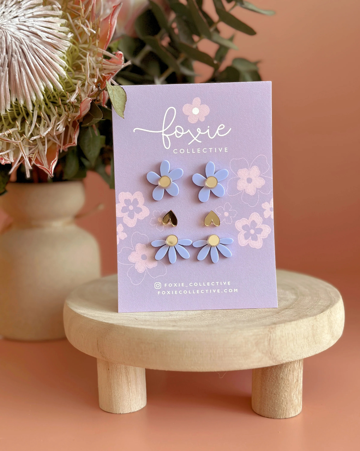 Flower &amp;amp; Heart Stud Trio Pack by Foxie Collective in Periwinkle + Gold 💜