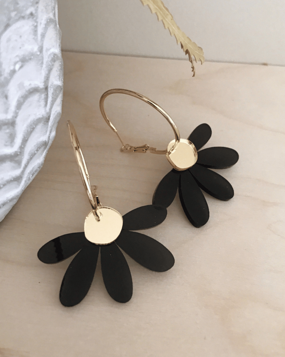 Jumbo Daisy Hoop Earrings - Black &amp; Gold by Foxie Collective