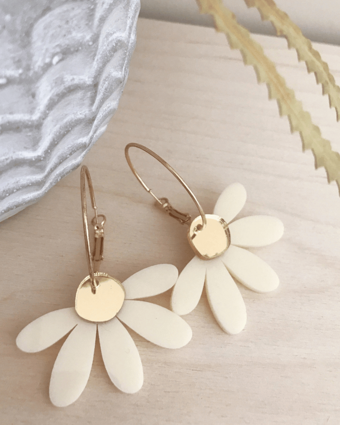 Jumbo Daisy Hoop Earrings Cream &amp; Gold by Foxie Collective