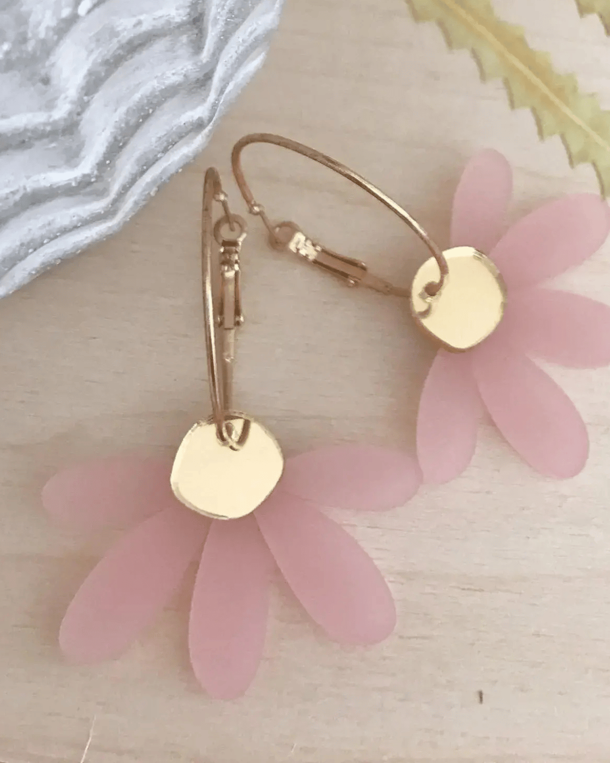 Jumbo Daisy Hoop Earrings in Frosted Pink &amp; Gold by Foxie Collective