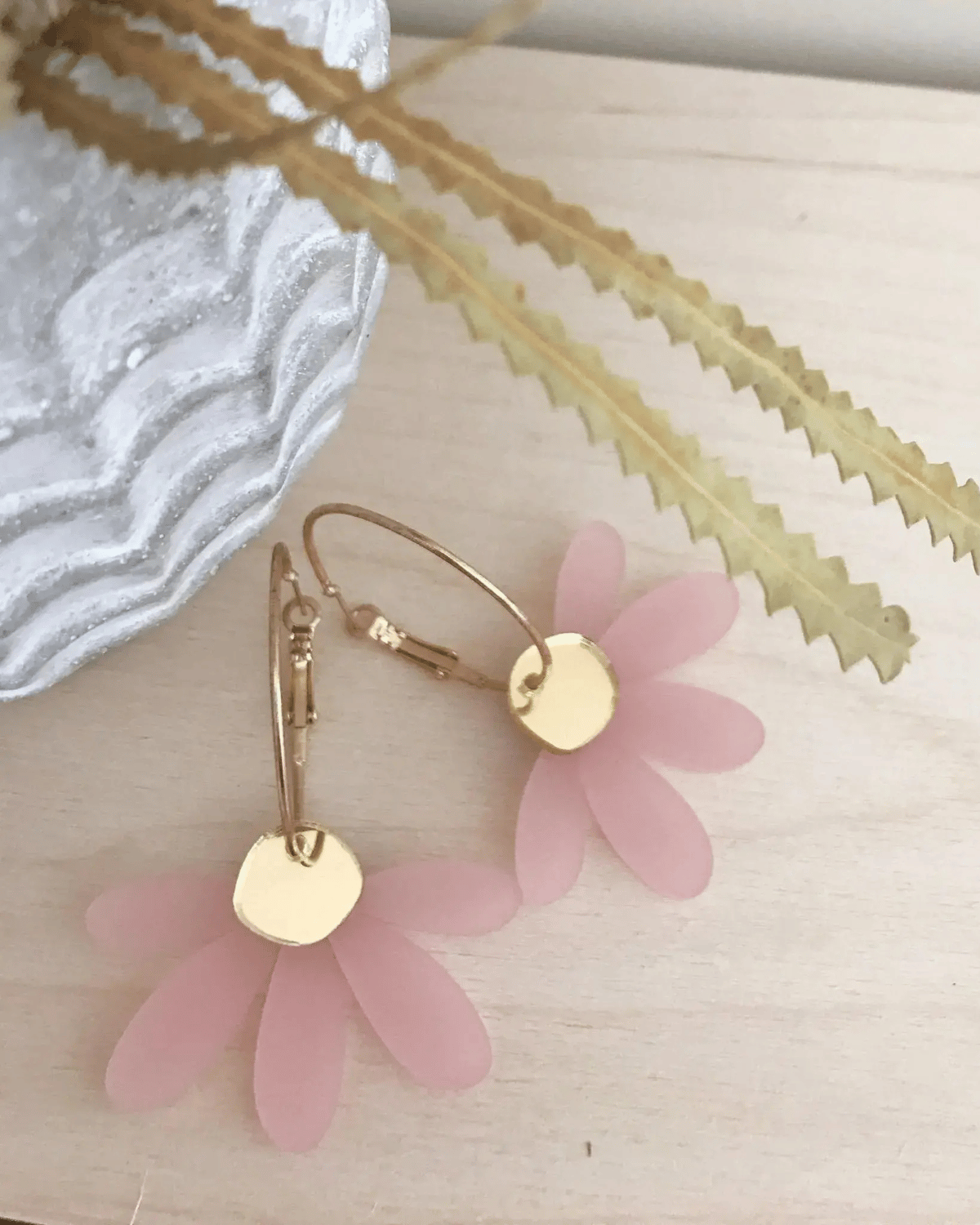 Jumbo Daisy Hoop Earrings in Frosted Pink &amp; Gold by Foxie Collective