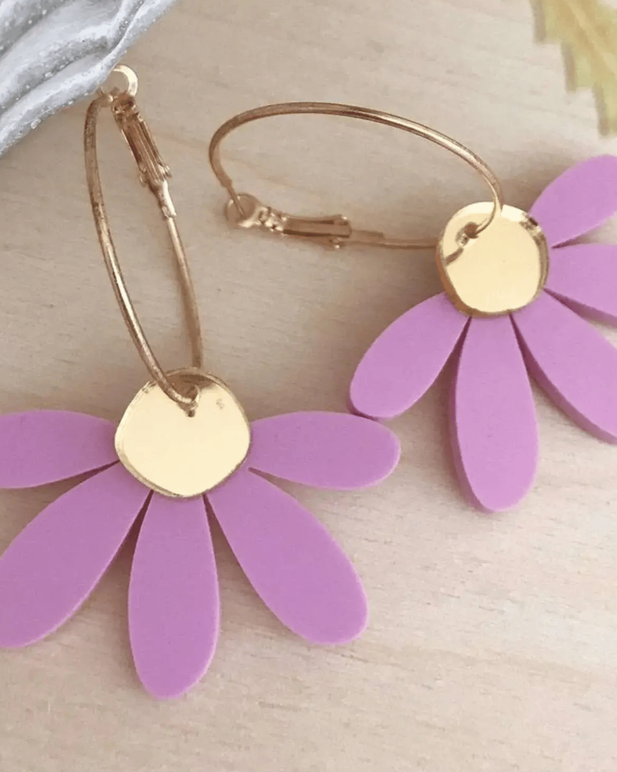 Jumbo Daisy Hoop Earrings in Lilac &amp; Gold by Foxie Collective