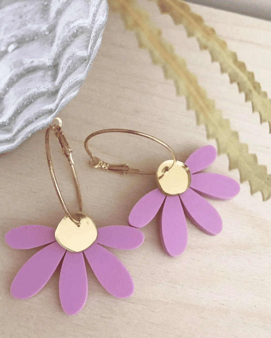 Jumbo Daisy Hoop Earrings in Lilac &amp; Gold by Foxie Collective