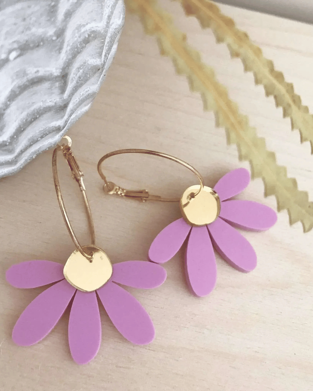 Jumbo Daisy Hoop Earrings in Lilac &amp; Gold by Foxie Collective