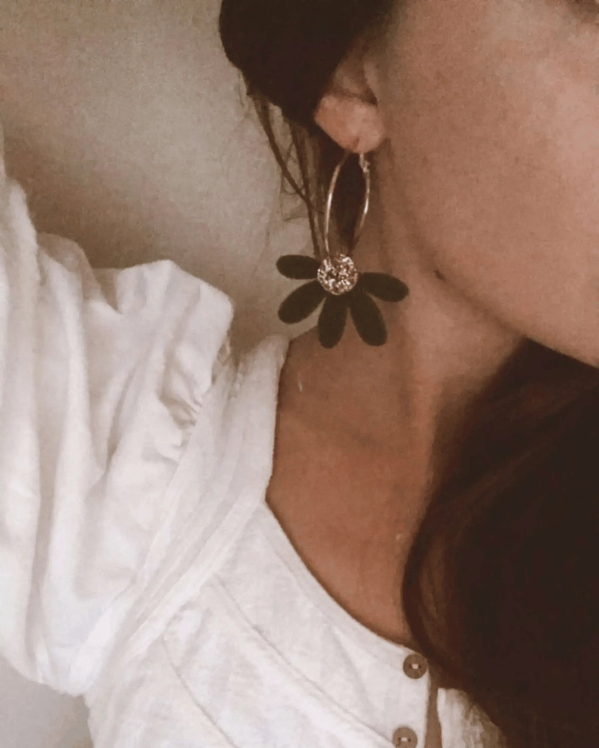 Jumbo Daisy Hoop Earrings in Olive &amp; Gold Glitter by Foxie Collective