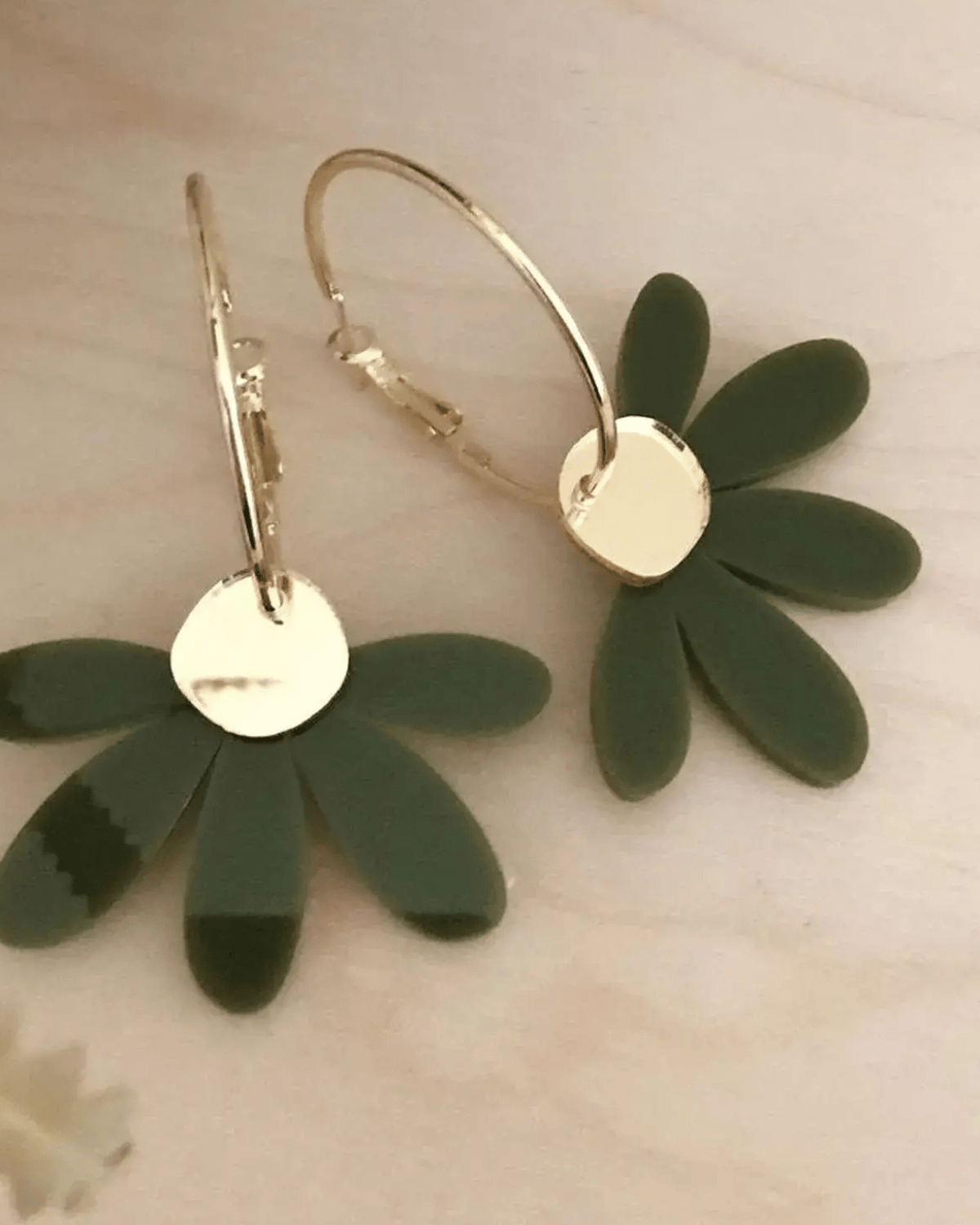 Jumbo Daisy Hoop Earrings in Olive &amp; Gold by Foxie Collective