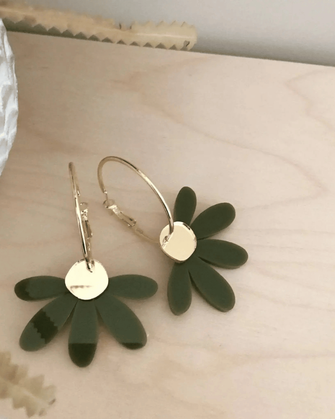 Jumbo Daisy Hoop Earrings in Olive &amp; Gold by Foxie Collective