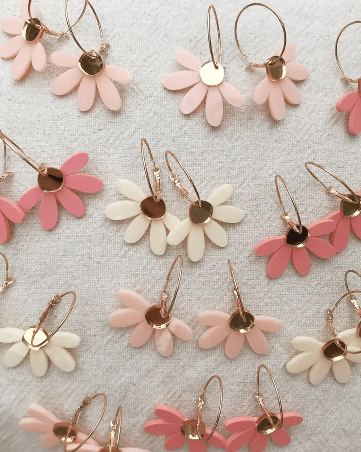 Jumbo Daisy Hoop Earrings in Pale Pink &amp; Gold by Foxie Collective