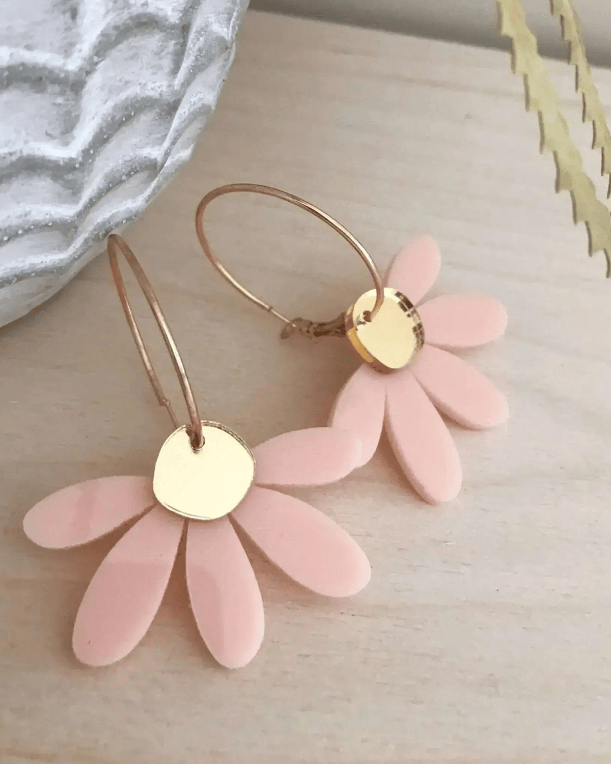 Jumbo Daisy Hoop Earrings in Pale Pink &amp; Gold by Foxie Collective