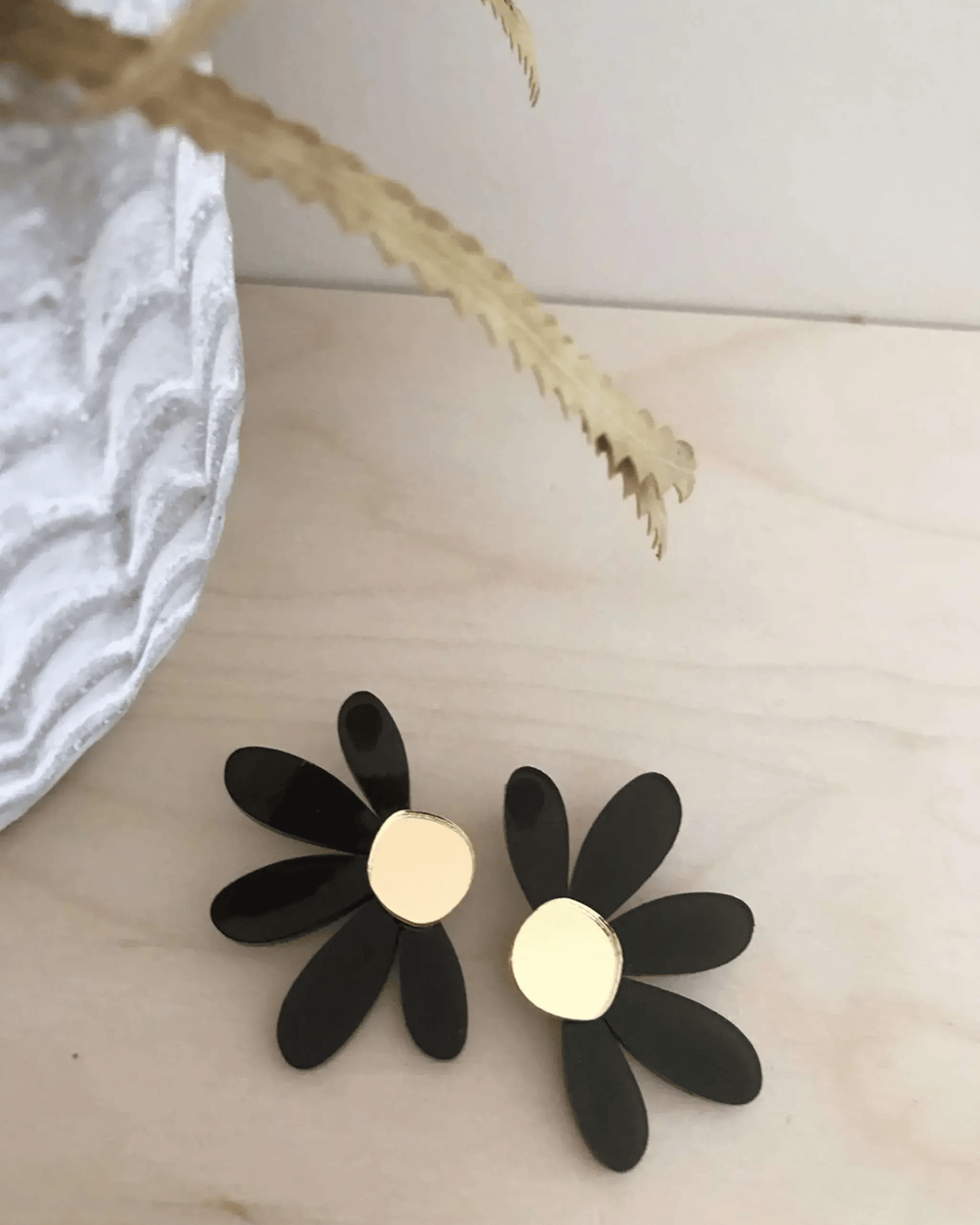 Jumbo Daisy &amp; Stud Earrings in Black &amp; Gold by Foxie Collective