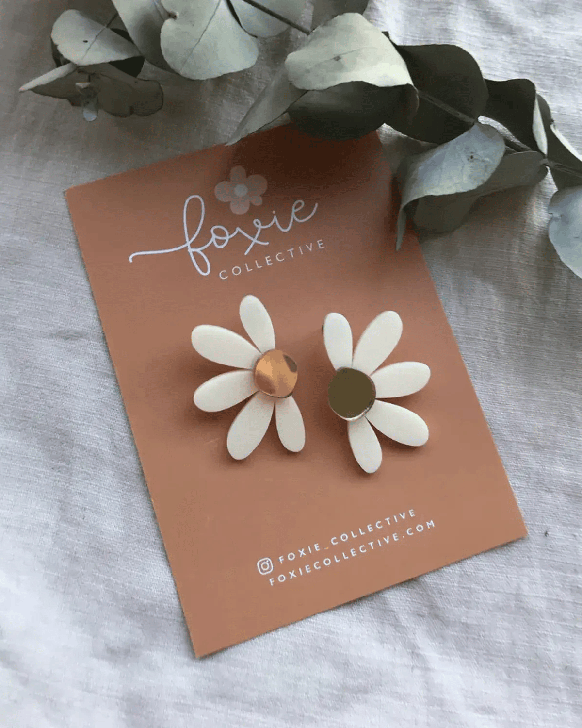 Jumbo Daisy Stud Earrings in Cream &amp; Gold by Foxie Collective