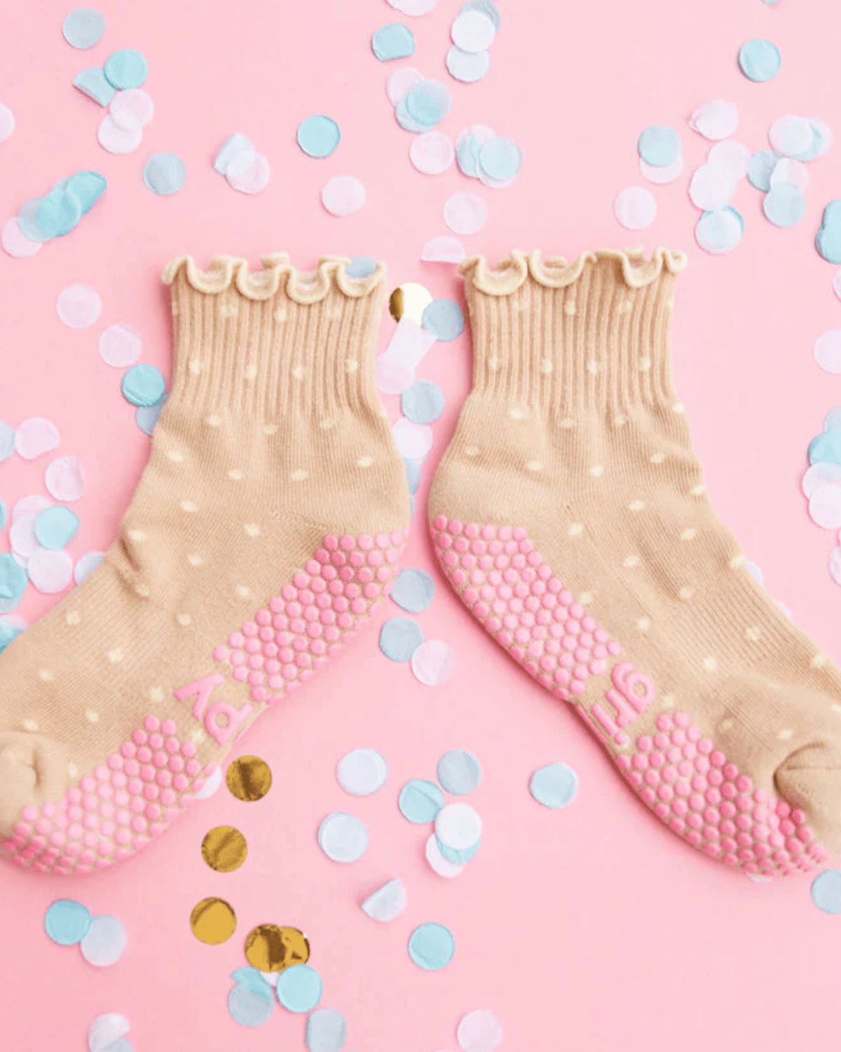 Grippy Socks - Beige Dotty