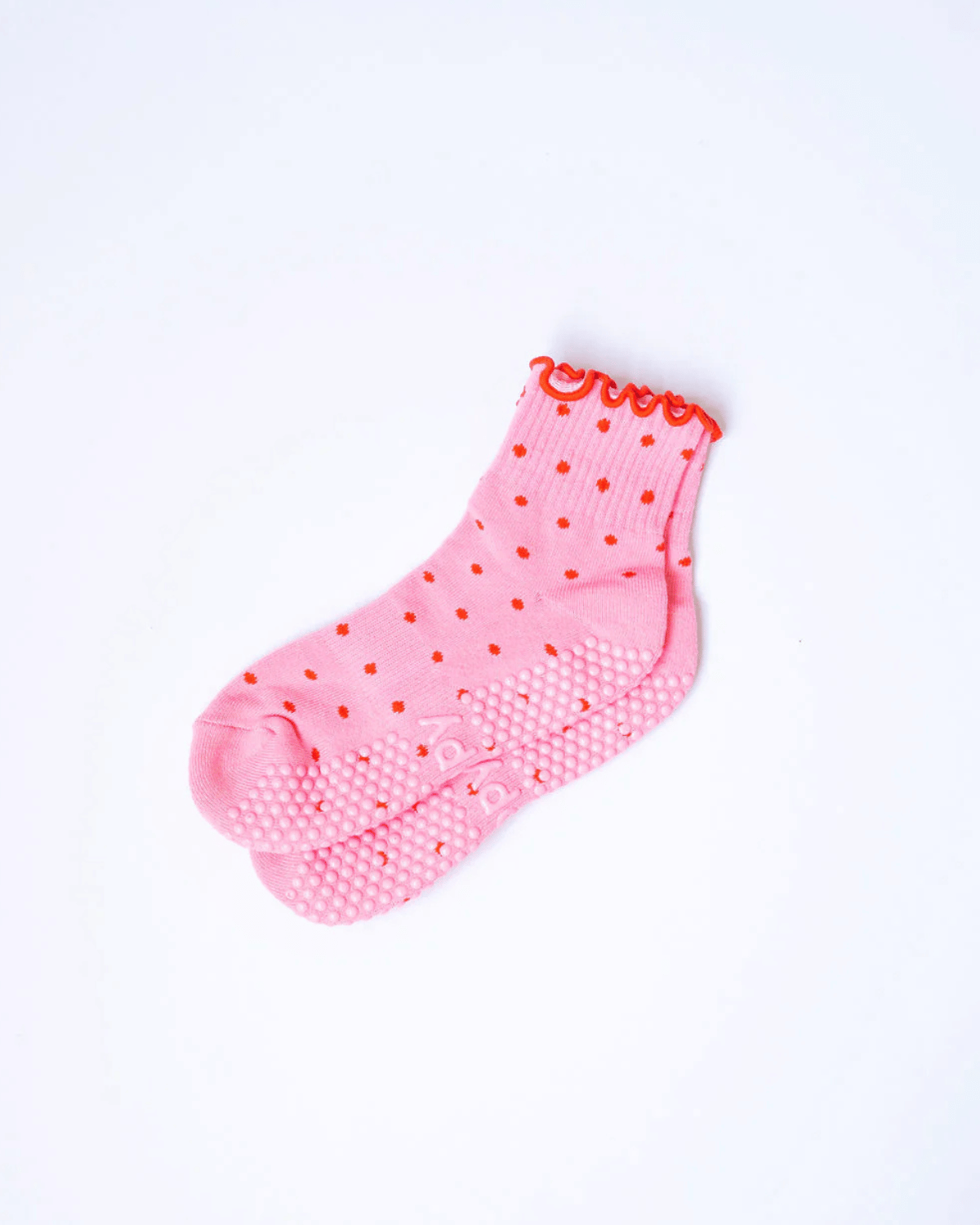 Grippy Socks - Pink + Red Dotty