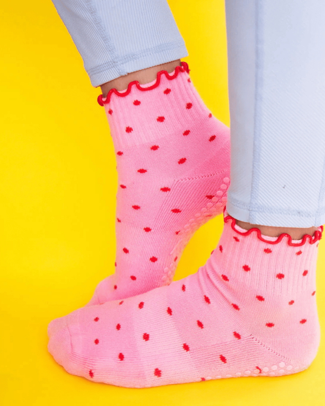 Grippy Socks - Pink + Red Dotty