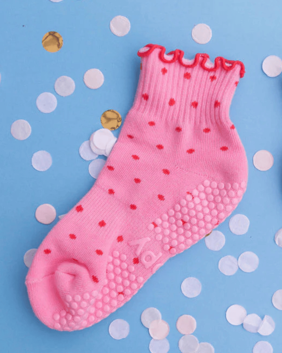 Grippy Socks - Pink + Red Dotty