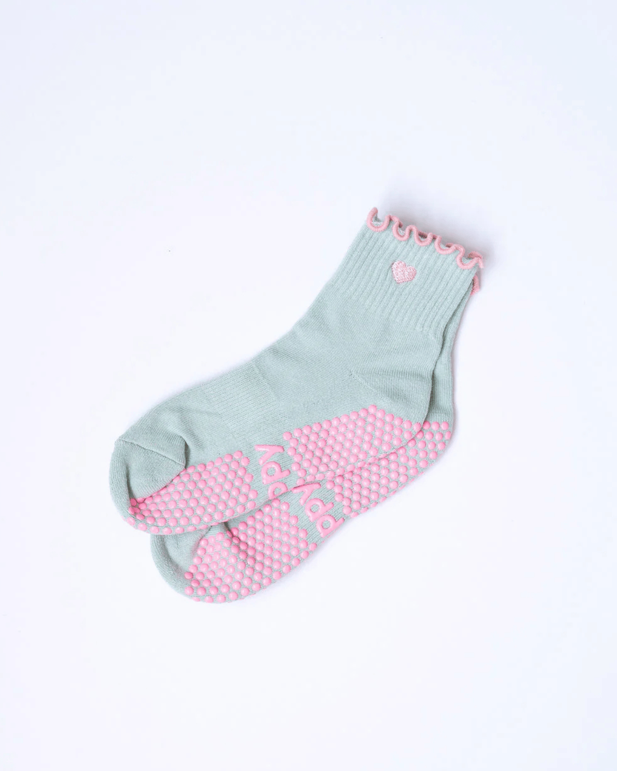 Sage + Pink Ankle Frill Grippy Socks 🌸