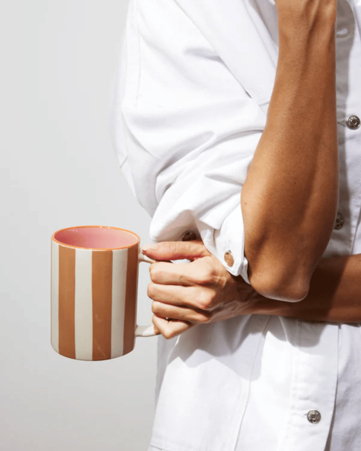 Happy Stripe Tan Mug by Jones &amp; Co