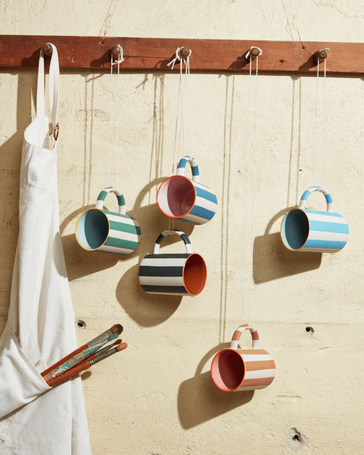 Happy Stripe Tan Mug by Jones &amp; Co