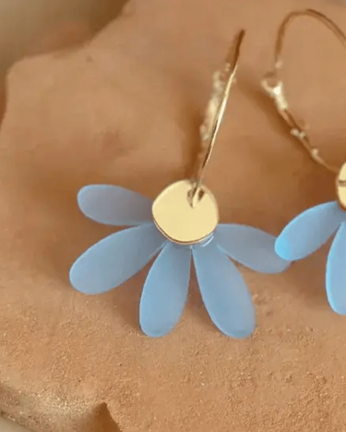 Jumbo Daisy Hoop Earrings in Frosted Blue &amp; Gold by Foxie Collective