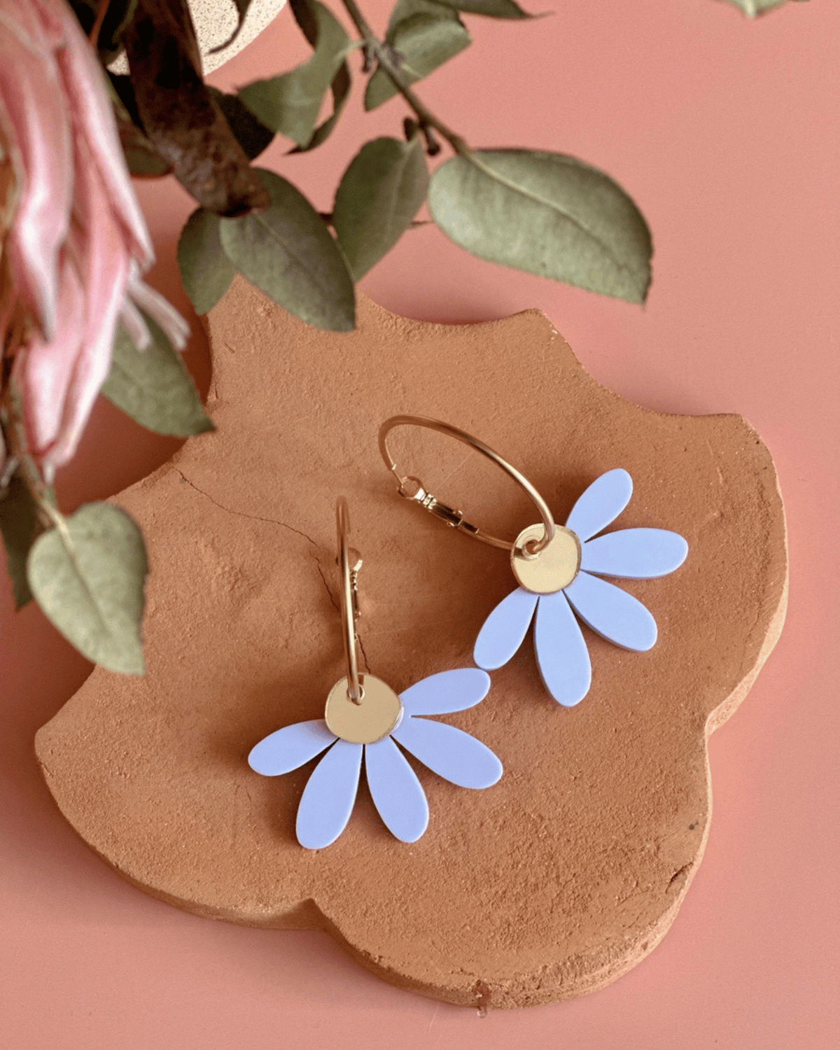 Jumbo Daisy Hoop Earrings in Periwinkle by Foxie Collective