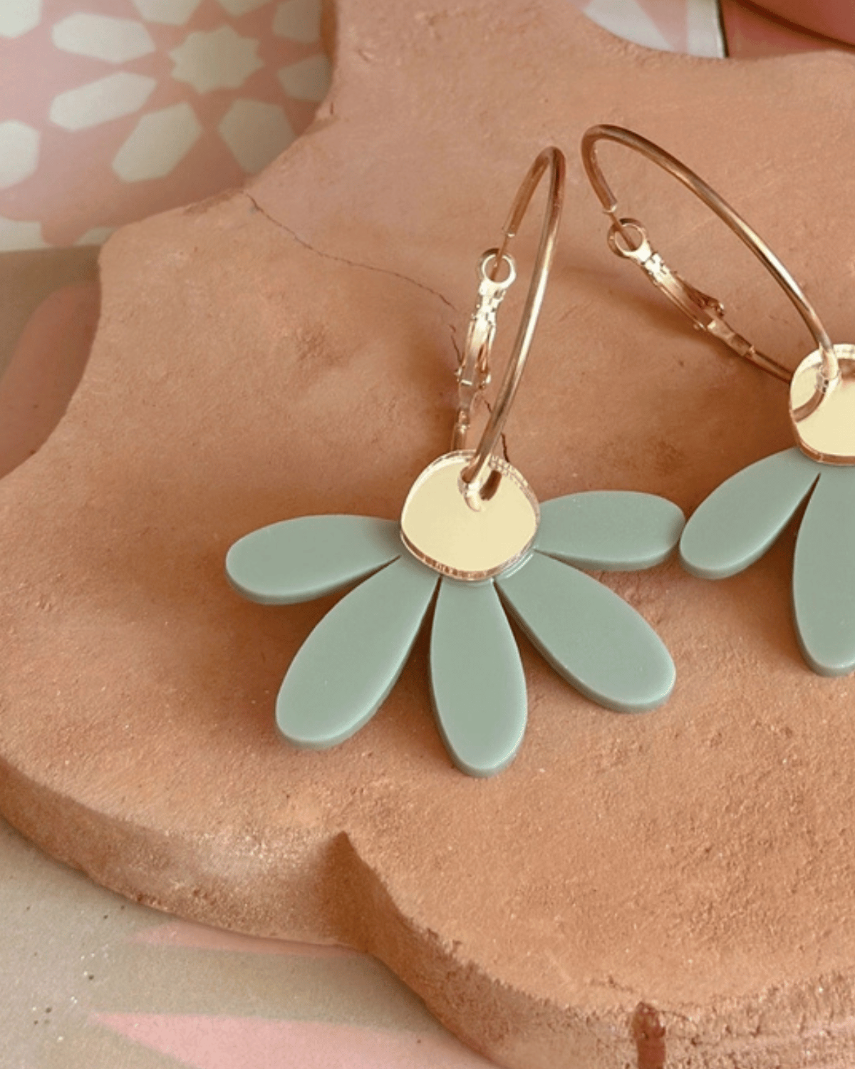 Jumbo Daisy Hoop Earrings in Sage &amp; Gold by Foxie Collective