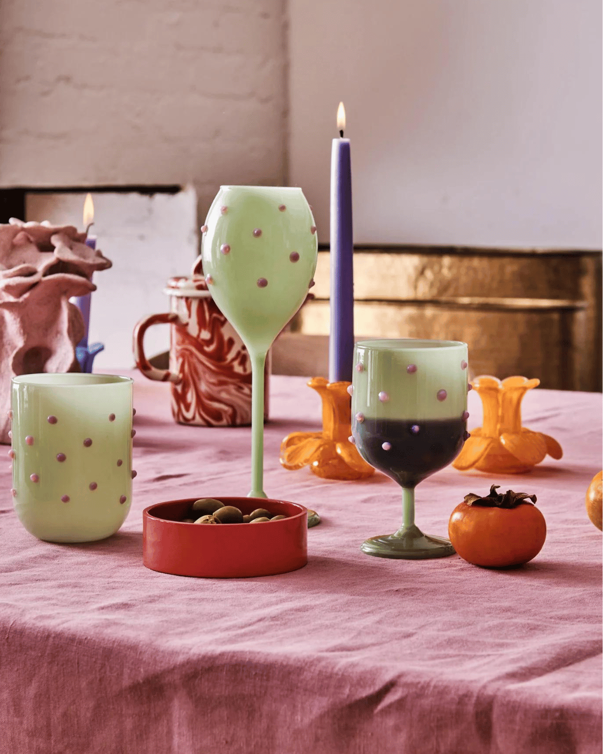 Pistachio Polkadot Wine Glass - Set of 2 - Kip &amp; co