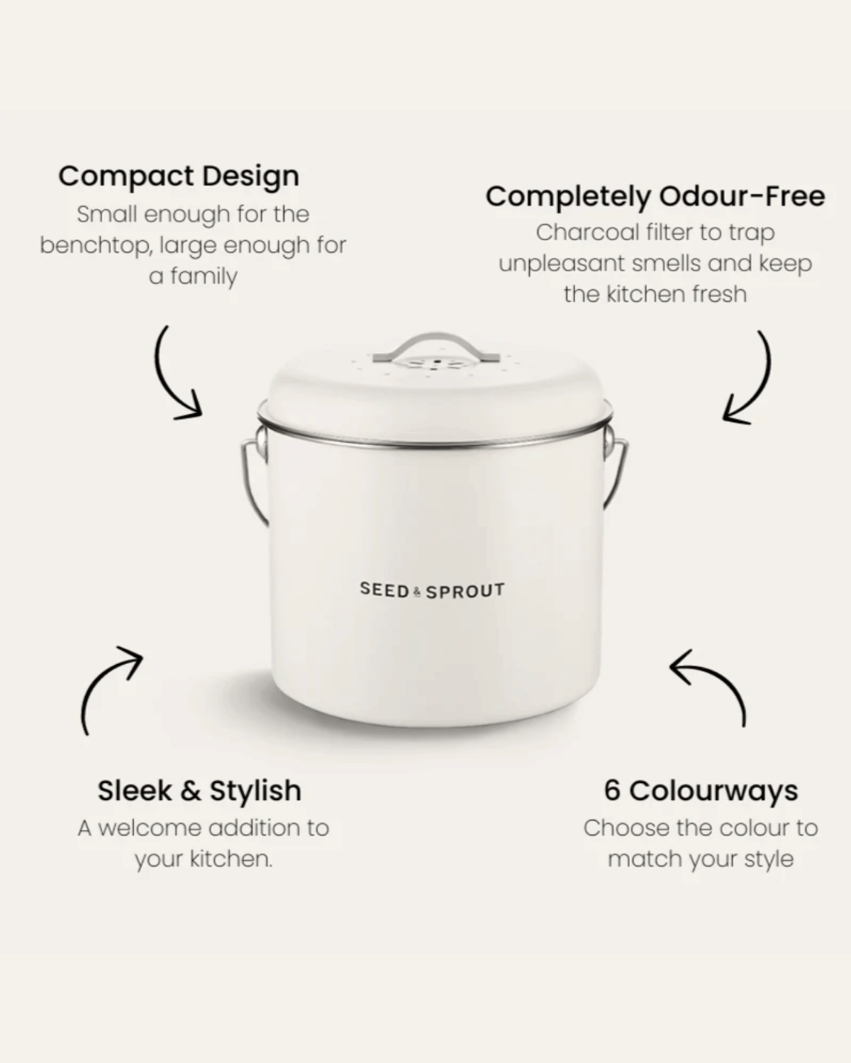 Seed &amp; Sprout Kitchen Compost Bin - Mushroom White