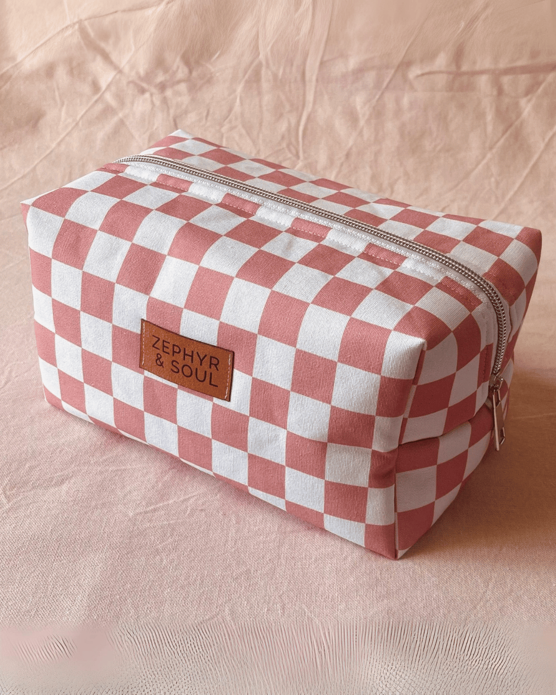 Raspberry Check Makeup Bag by Zephyr &amp; Soul 