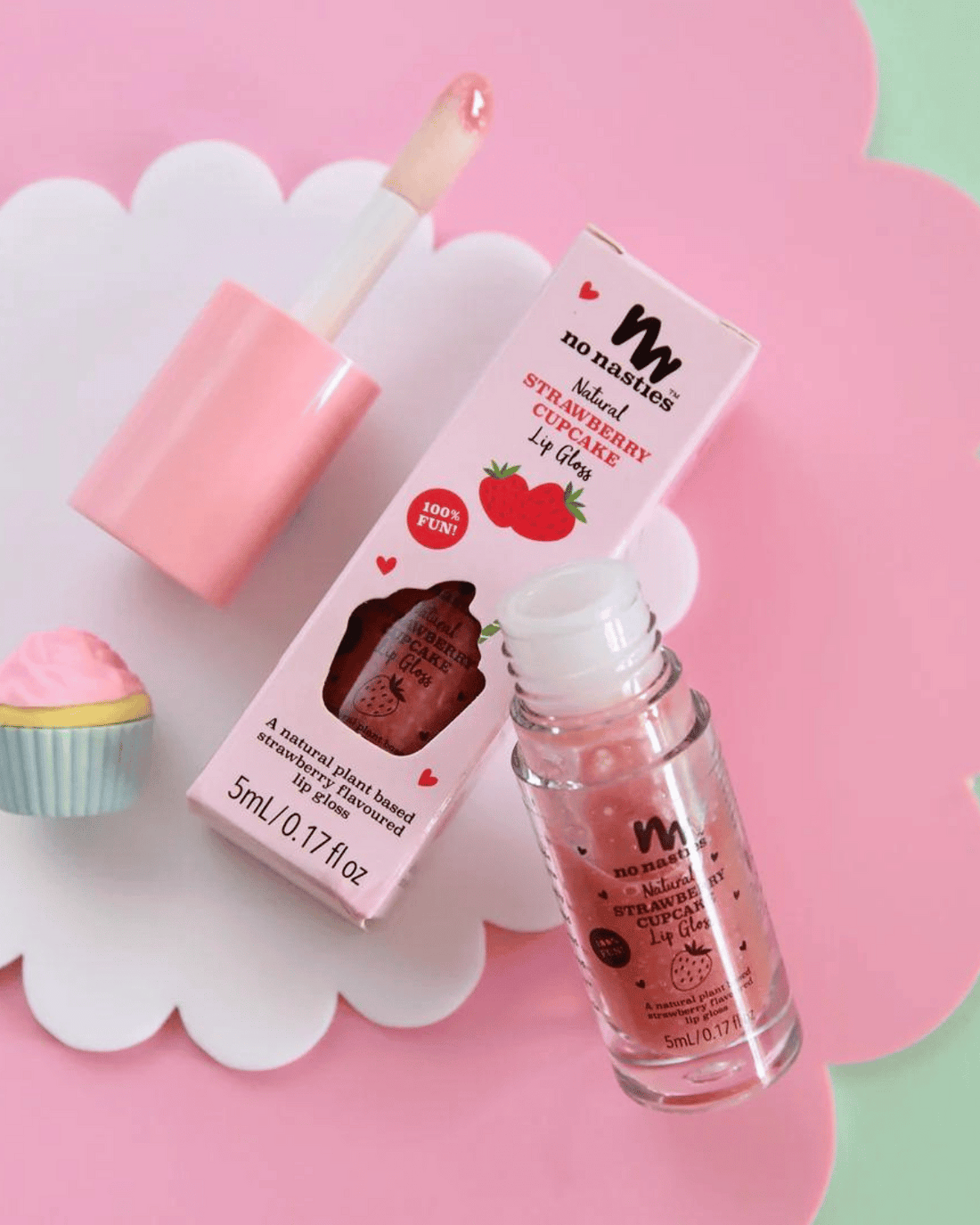 Natural Kids Lip Gloss Wands - Strawberry Cupcake by No Nasties 🧁