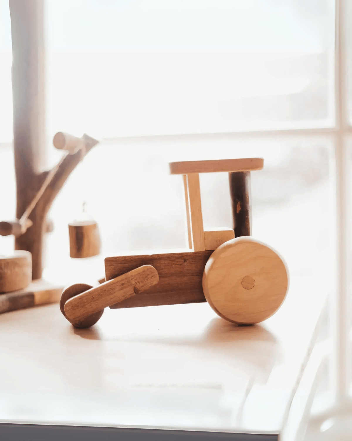 Qtoys Wooden Natural Timber Steam Roller Toy