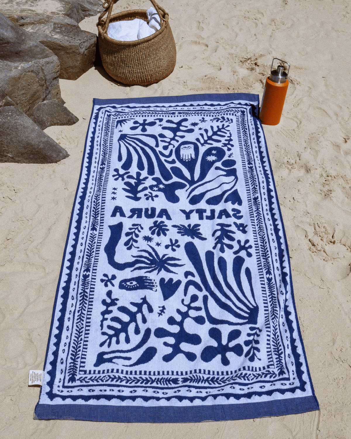 Salty Aura White &amp; Blue Beach Towel - Limited Edition 