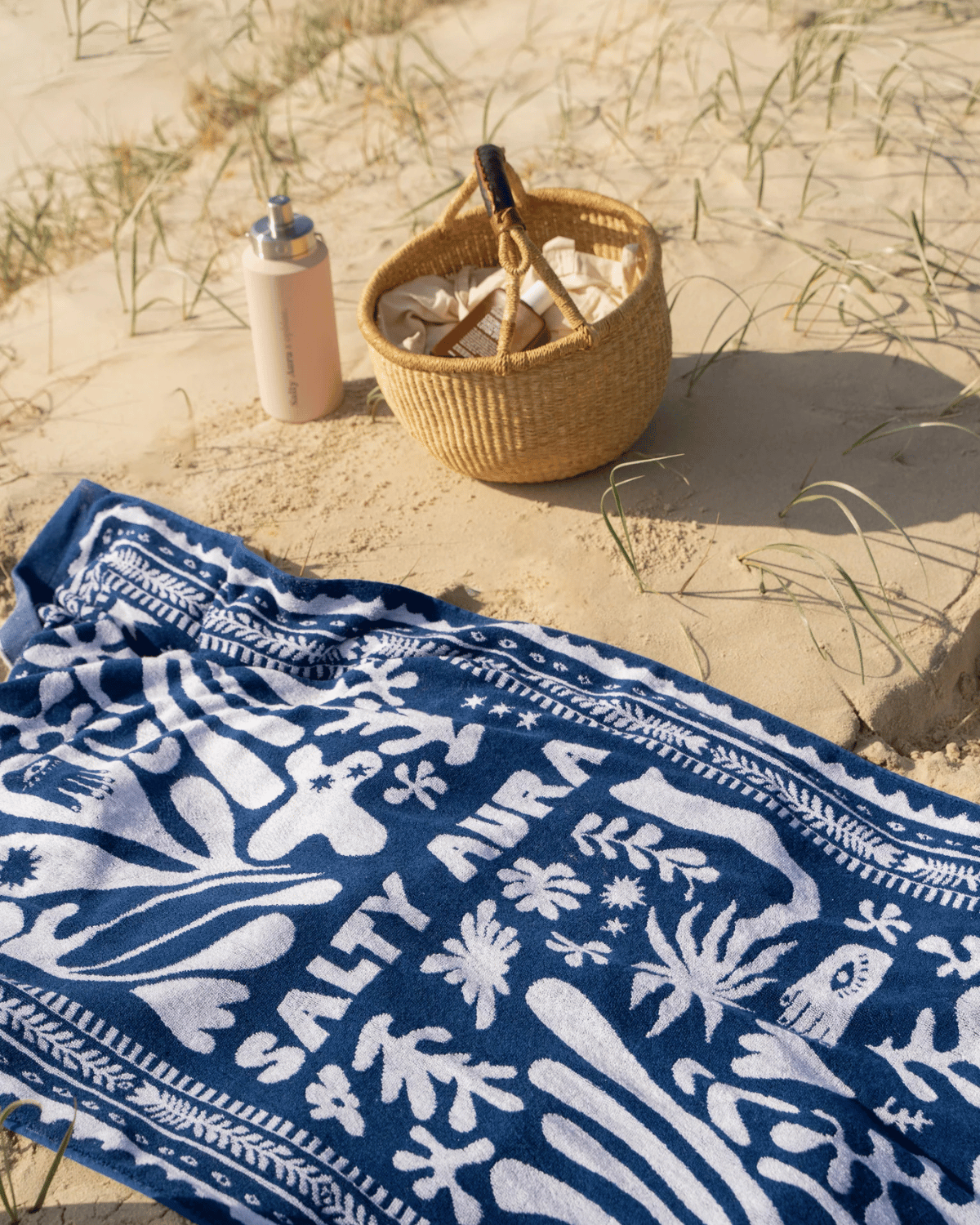 Salty Aura White &amp; Blue Beach Towel - Limited Edition 