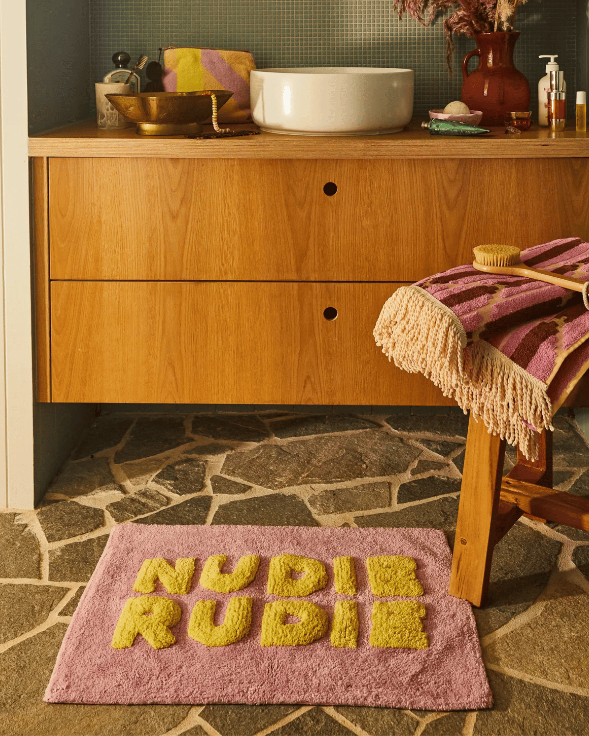 Sage &amp; Clare Tula Nudie Bath Mat Mini - Pink &amp; Yellow