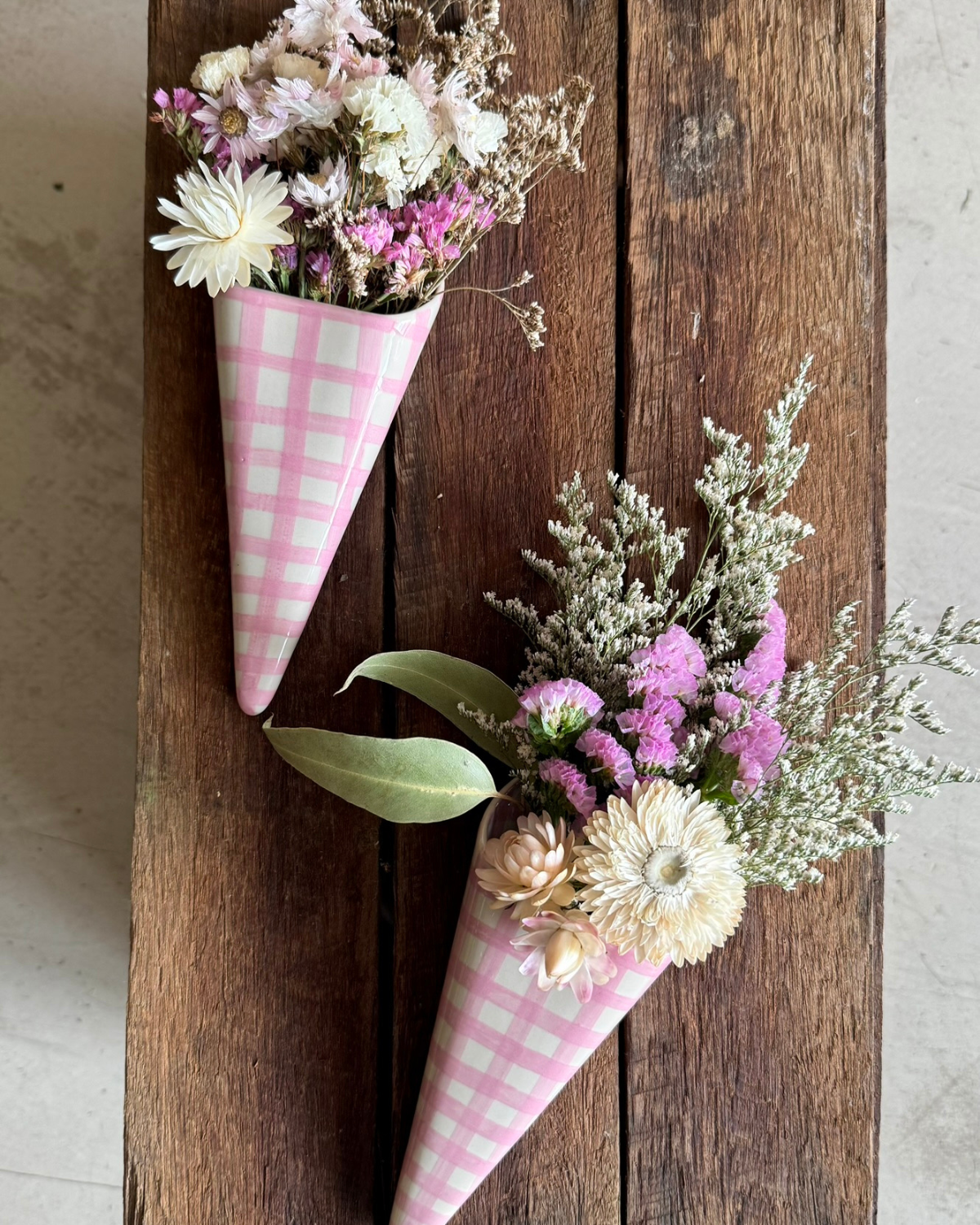 Wall Vase + Everlasting Flower Posie - Pink Check