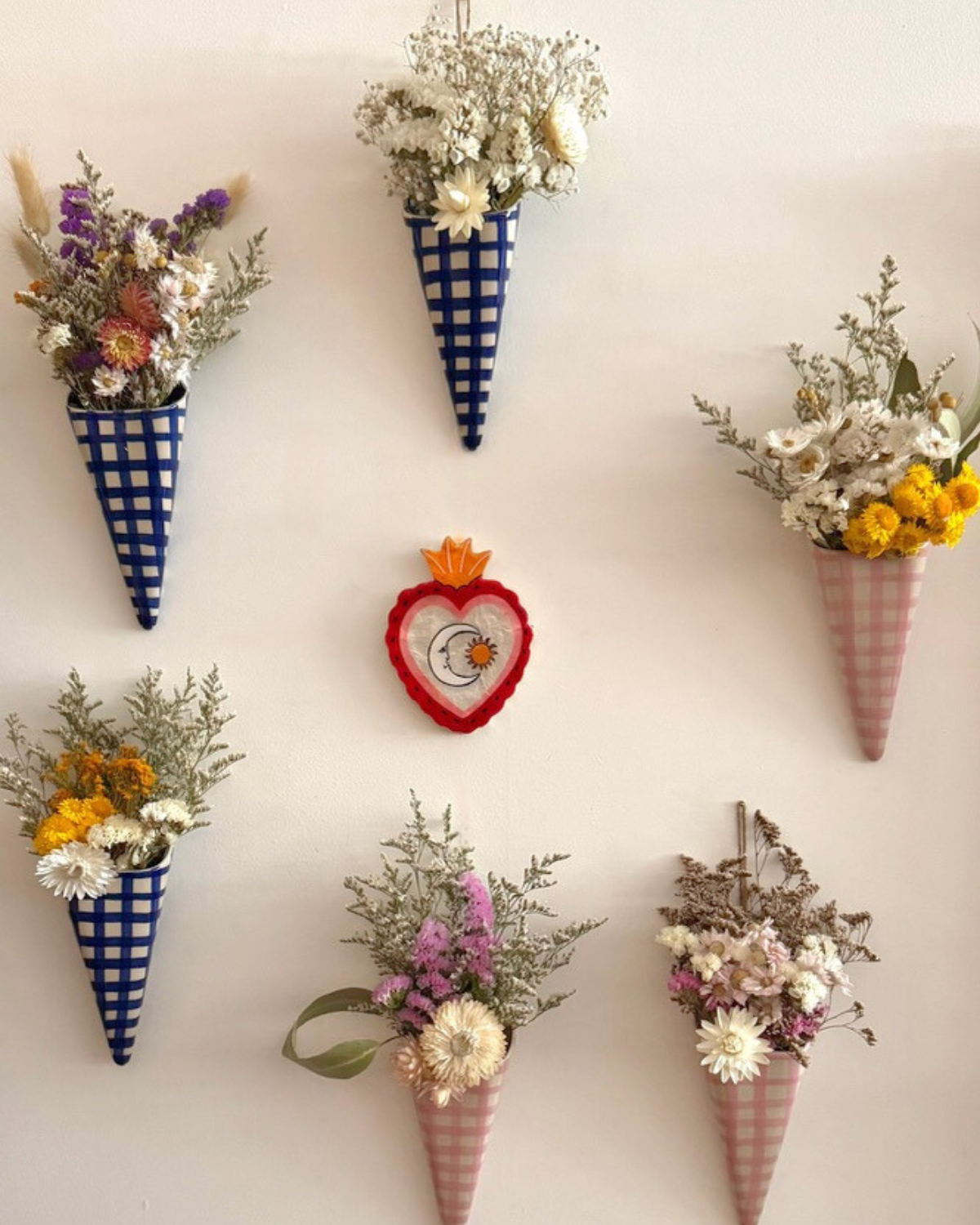 Wall Vase + Everlasting Flower Posie - Pink Check