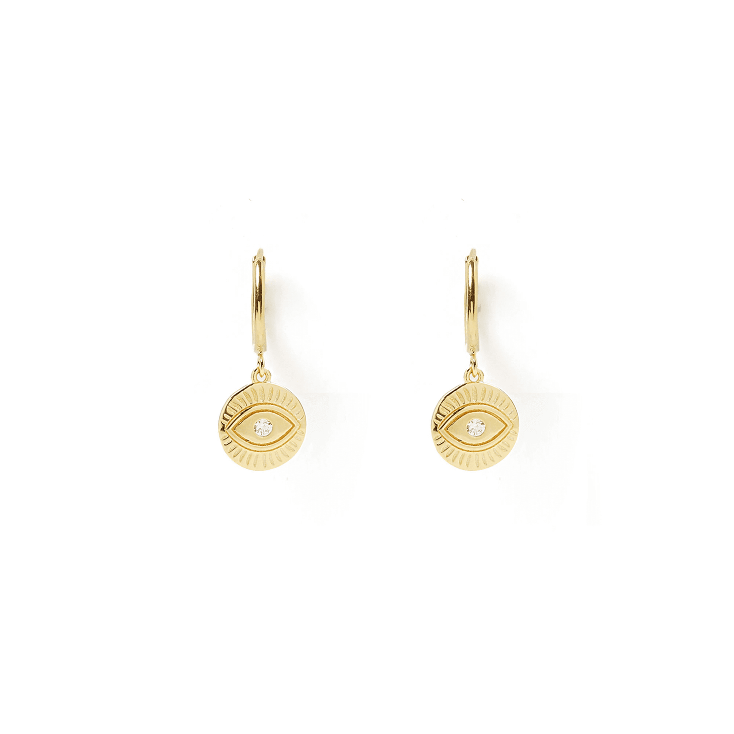 arms of eve protective eye gold hoop huggies earrings