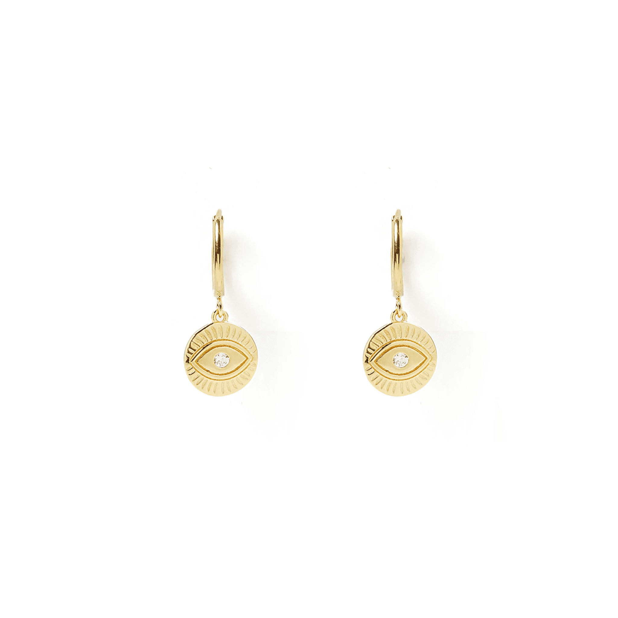 arms of eve protective eye gold hoop huggies earrings