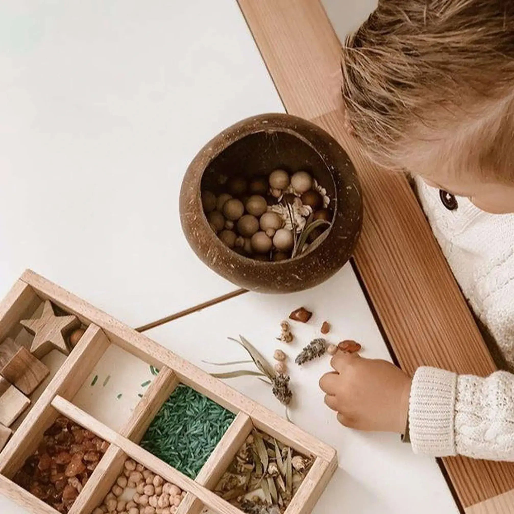 Qtoys Coconut Bowl filled with Sensory Toys