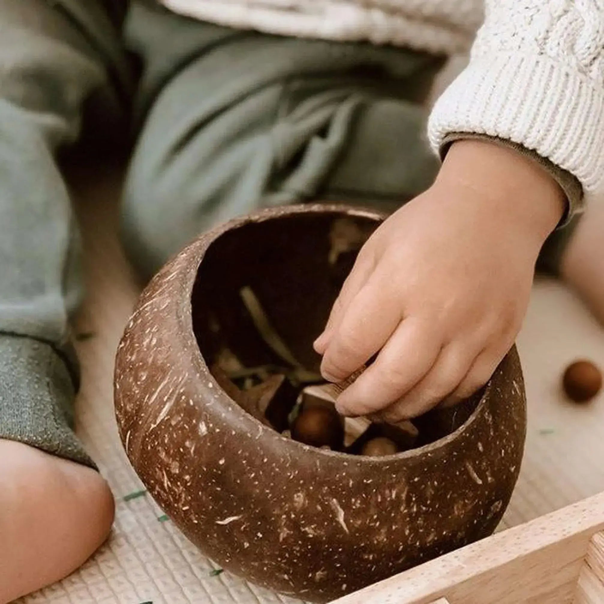 Qtoys Coconut Bowl filled with Sensory Toys