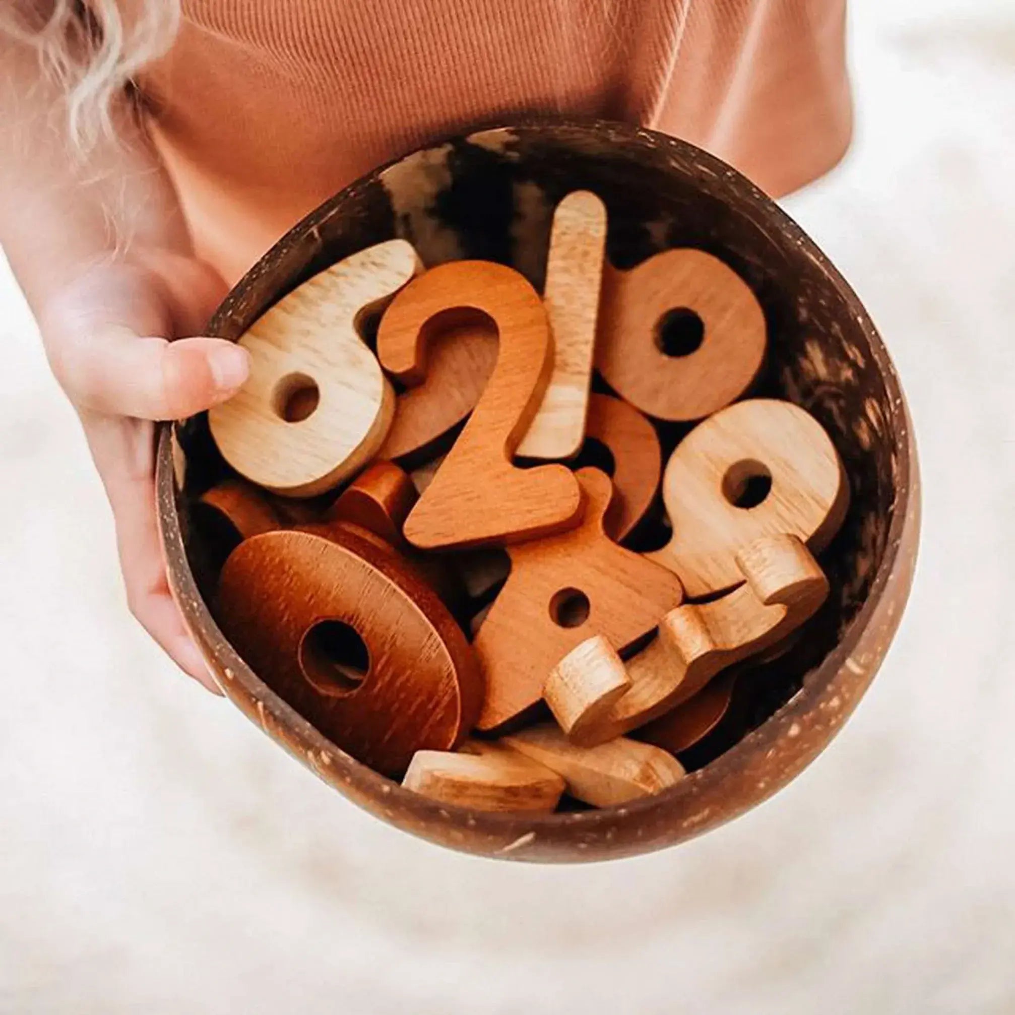 Qtoys Coconut Bowl filled with Wood Numbers